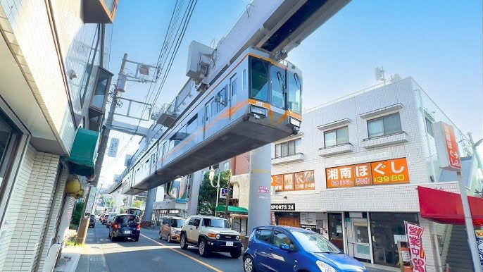 Japan Sky Train monorail over Tokyo city